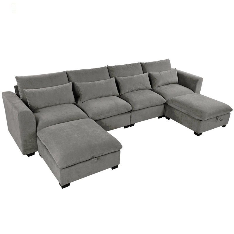 Canapé d'angle modulaire en U avec deux repose-pieds en forme de U, idéal pour les salons, les études, les cinémas maison et plus encore.
