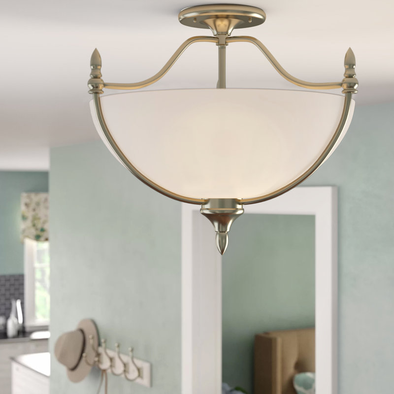 Sennott 3-Light 18" Semi Flush Mount in Satin Nickel, Satin Nickel