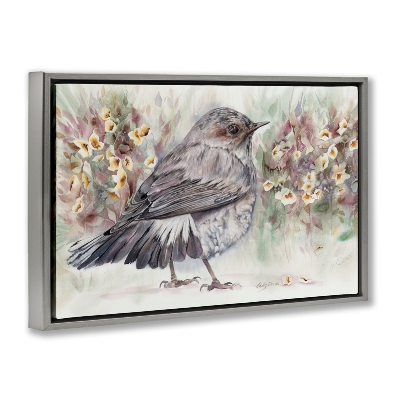 Cadre flottant Peaceful Spring Bird & Flowers, design par Cady, Cadre flottant gris lustré, H 17 po x l 25 po