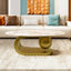 Table basse moderne ovale pour le salon, plateau de table en pierre frittée à motif marbré avec base en acier inoxydable doré