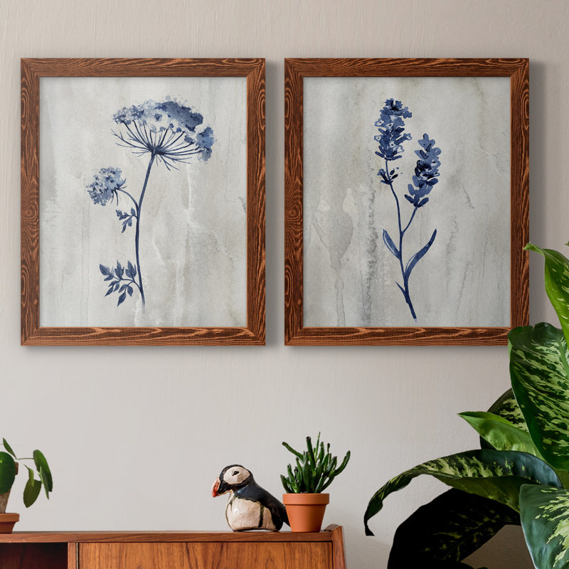 «Indigo Botanical I», ensemble de 2 reproductions d'impressions, H 26,5 po x l 73 po x P 1,5 po, Toile encadrée, Silver