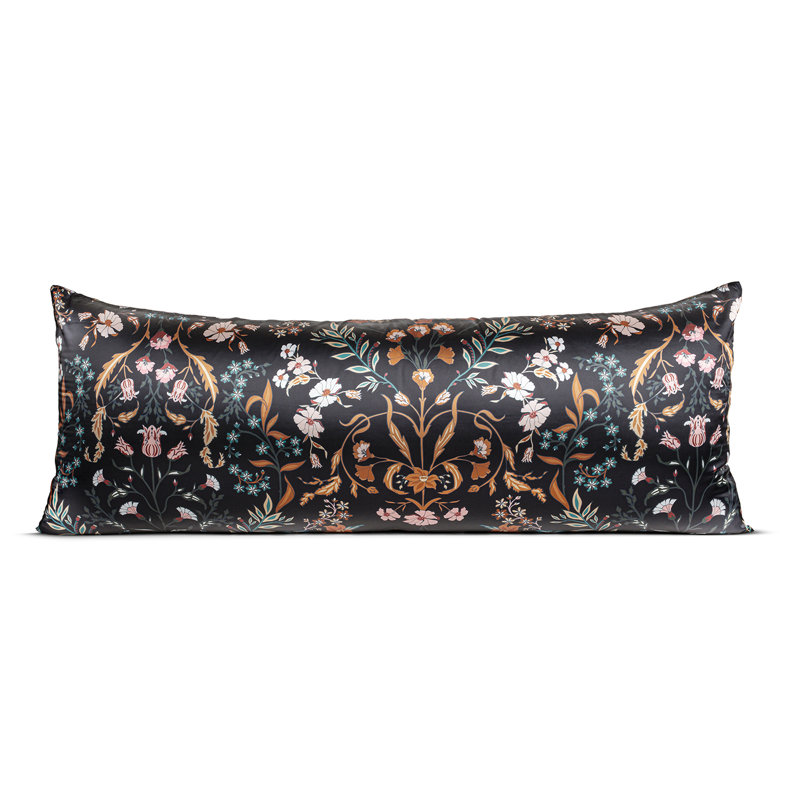 Boho Floral Wildflower Black and Orange Satin Body Pillow Case by Sweet Jojo Designs