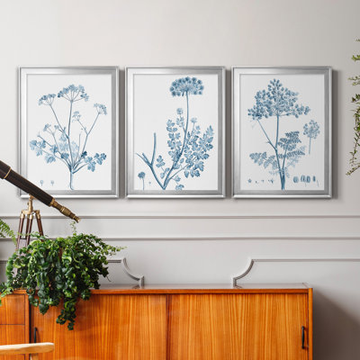 " Antique Botanical In Blue IV " 3 - Pieces Painting Print