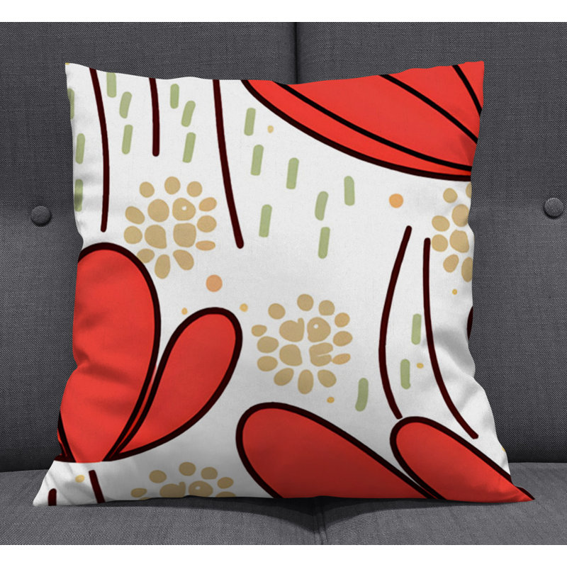 Throw Pillow With Insert, White/Red Floral 4, 16"H x 16"W