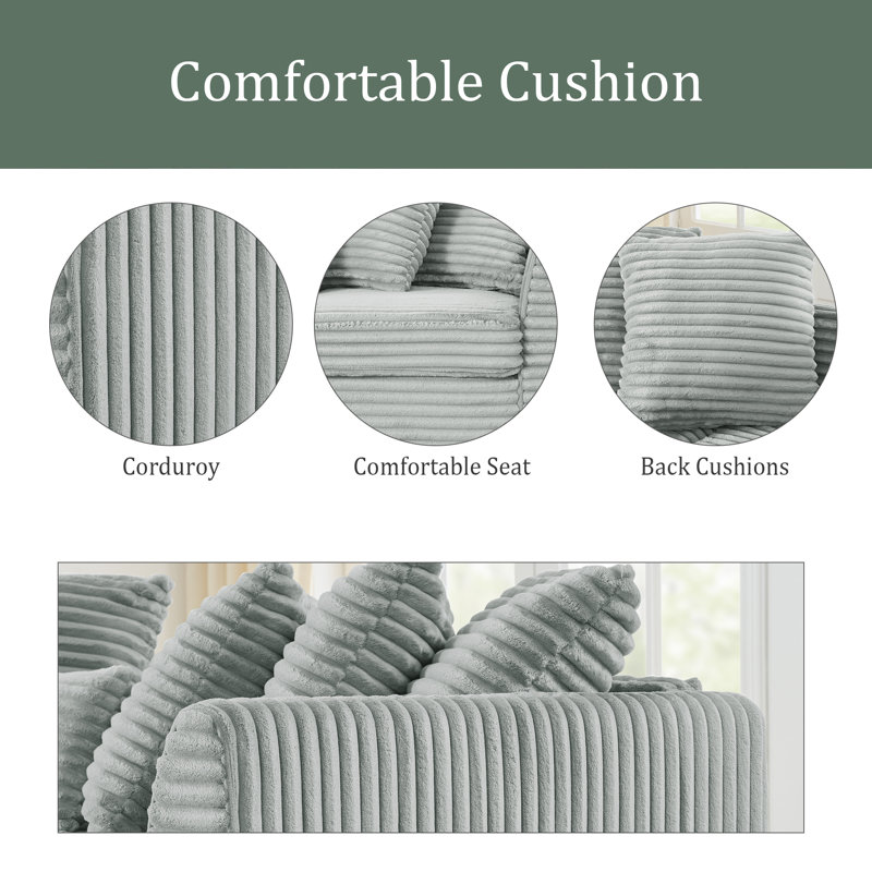 Canapé-lit modulaire rembourré Corduroy, Velours côtelé gris