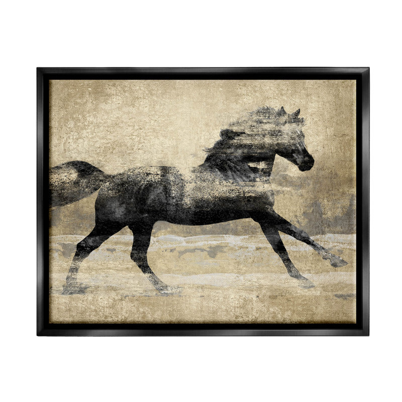 Western, cheval au galop, art giclée par Tina Blakely, H 25 po x l 31 po x P 1,7 po, Cadre flottant noir de jais