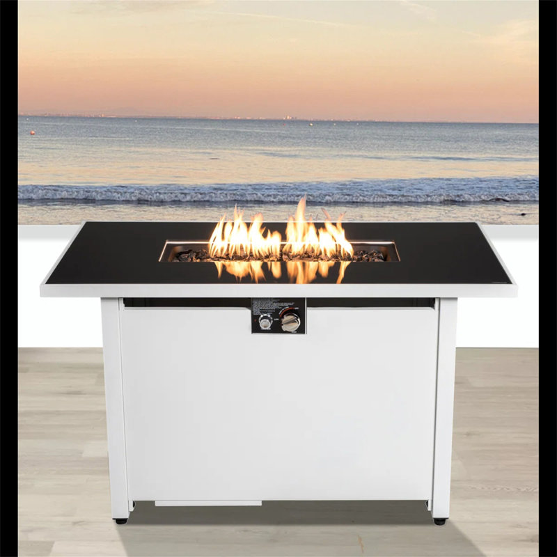 43" Metal Rectangular Fire Pit – Outdoor Patio Heating Table, White
