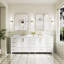 Meuble-lavabo autoportant en bois massif l 84 po x H 35 po avec comptoir en marbre de culture blanc de Carrare et double lavabo en céramique, blanc-820134548-820134553