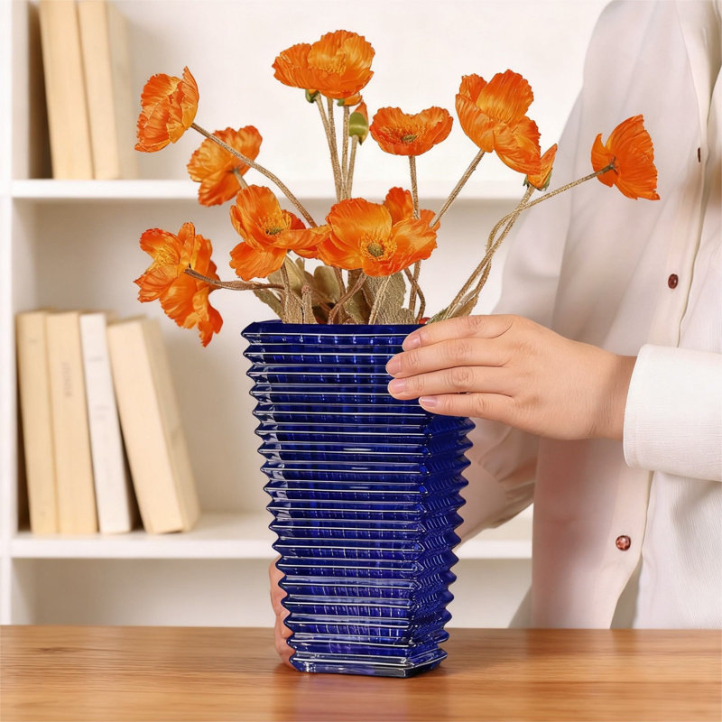 Cobalt Trapezoidal Thickened Glass Decorative Vase