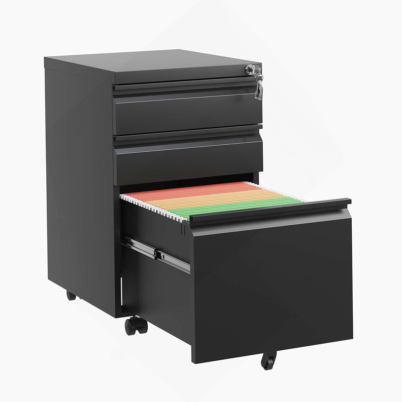 Three Drawer Mobile File Cabinet With Lock For Home Office, Ideal For Organizing Letters, Legal And A4 Documents, Fully Assembled