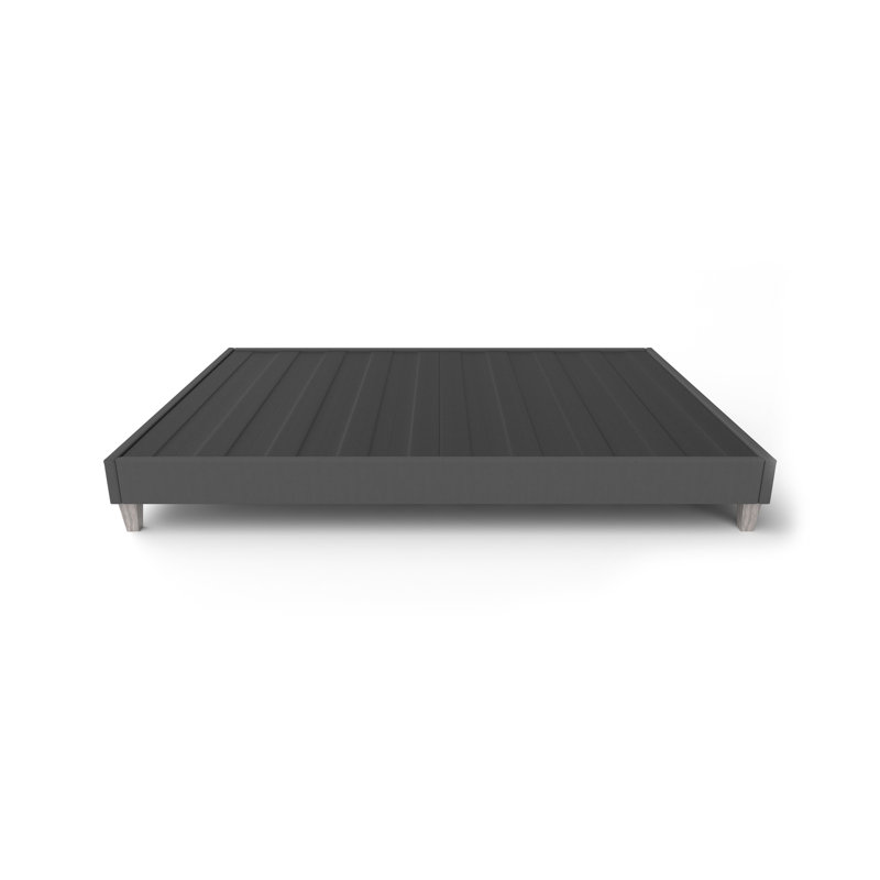 Structure de lit grand sans outils, housse en tissu gris foncé, faux pieds modernes de 6 po, lit à assemblage rapide et installation rapide, couvert