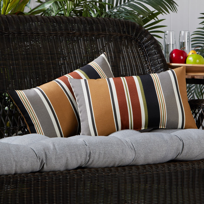 Henrich Indoor/Outdoor Striped Lumbar Pillow, Brick Stripe