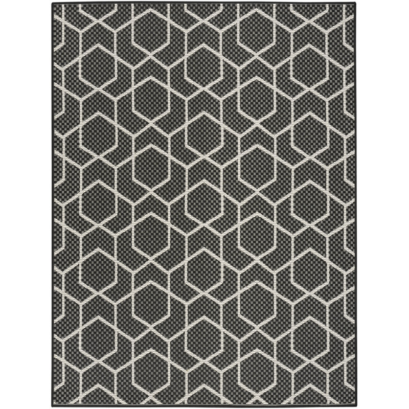 Reidy Modern Indoor/Outdoor Rug, Rectangle 6' x 9', Black