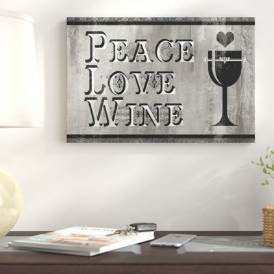 «Peace Love Wine», reproduction d'art textuel sur toile