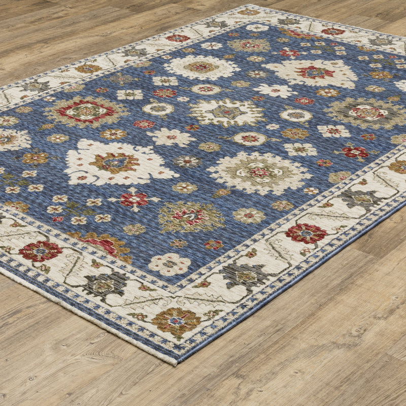 Tapis bleu / ivoire Suhaan, Rectangle 7 pi 10 po x 10 pi 14 po