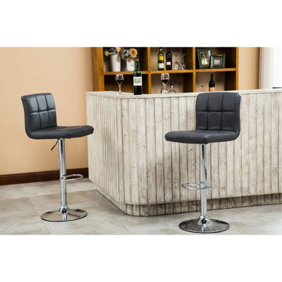 Of 2 Grey Bar Stools With Hydraulic Swivel Function - Faux Leather, Chromed Base, Adjustable Height, 360 Degree Rotation Leather Adjustment, Strong Function, Comfortable Seat