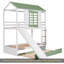 Lit superposé simple au-dessus de simple avec glissière convertible et lit gigogne, blanc et vert