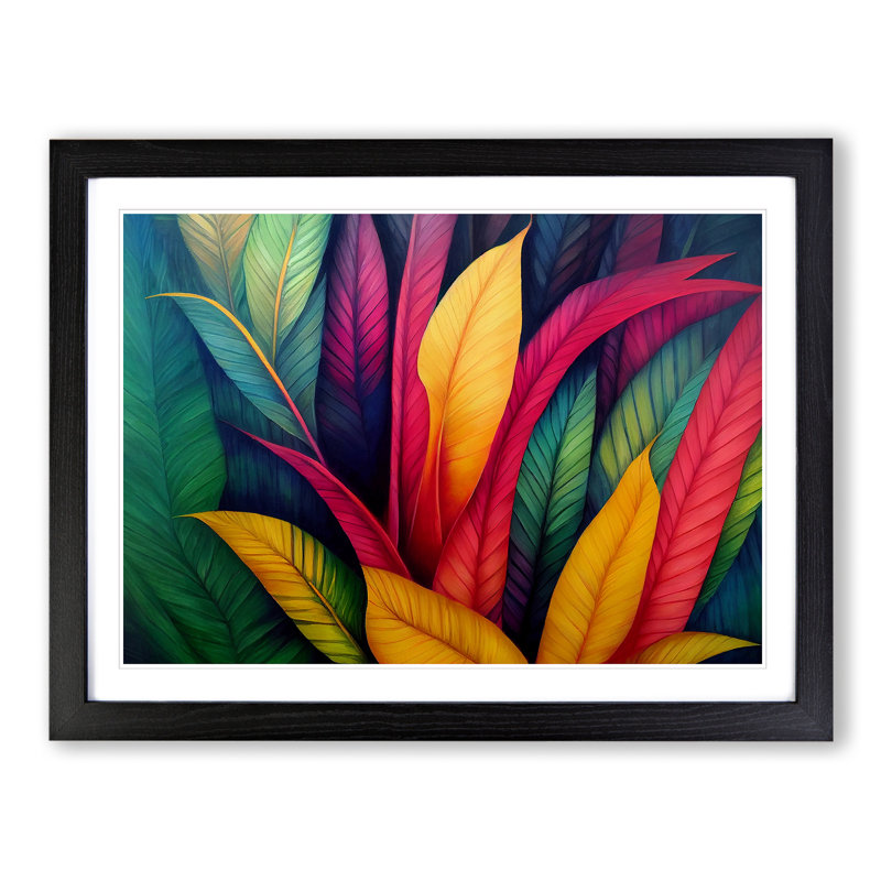 Bright Tropical Leaves - Single Picture Frame Print, 25cm H x 34cm W x 2cm D, Black Framed