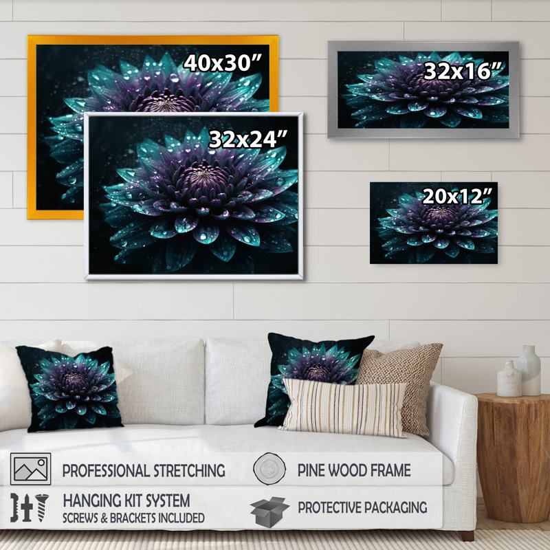 Purple Sacred Lotus Floral Bloom I " Purple Sacred Lotus Floral Bloom I ", Black Single Picture Framed, 12" H x 20" W x 1" D