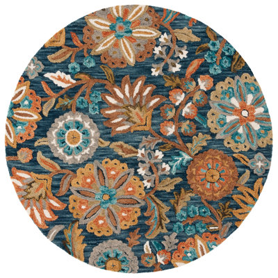 Rubylee Hand Tufted Wool/Cotton Floral Rug in Blue/Ivory