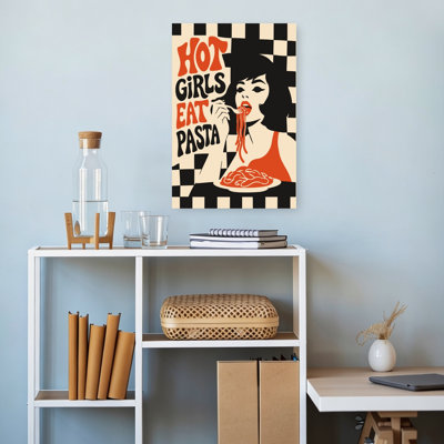 Hot Girls Eat Pasta Bold Retro Vintage Wall Art Print by Patryk Krygowski - Wrapped Canvas Print
