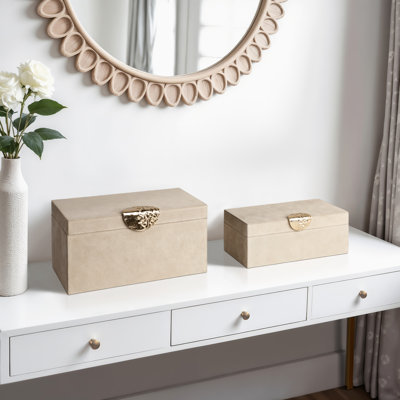 Suede Keepsake Box with Stylish Metal Detail – Decorative Box with Lid for Jewelry and Accessories – Functional Decorative Boxes Organizer for Living Room, Bedroom, or Office – Set of 2, 12", Gray