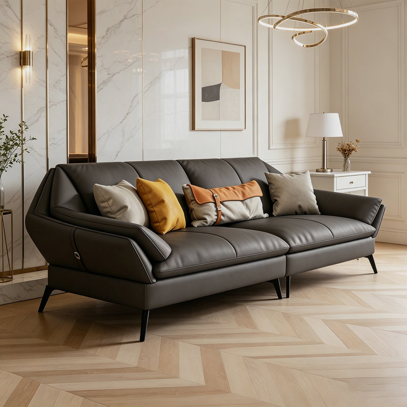 Canapé modulaire en cuir véritable gris foncé, H 32,28 po x l 98,43 po x P 36,61 po