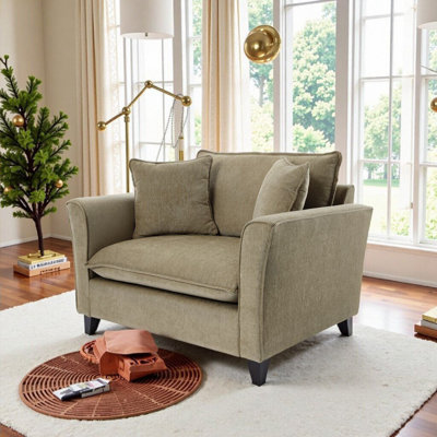 Fauteuil en chenille avec coussin, fauteuil confortable de 46,3 po et demi pour le salon