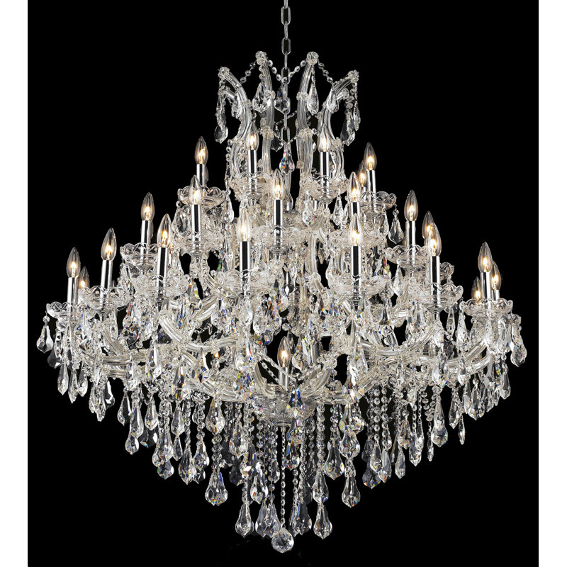 Stockard 37 - Light Glass Tiered Chandelier, Chrome / Crystal (Clear) / Royal Cut