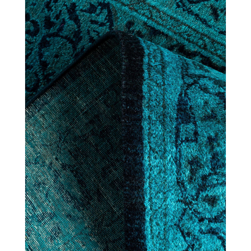 Tapis de couloir noué à la main de conception unique Fine Vibrance - noir, 2 pi 6 po x 15 pi 3 po