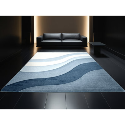 Tapis bleu lavable à la machine Pahola