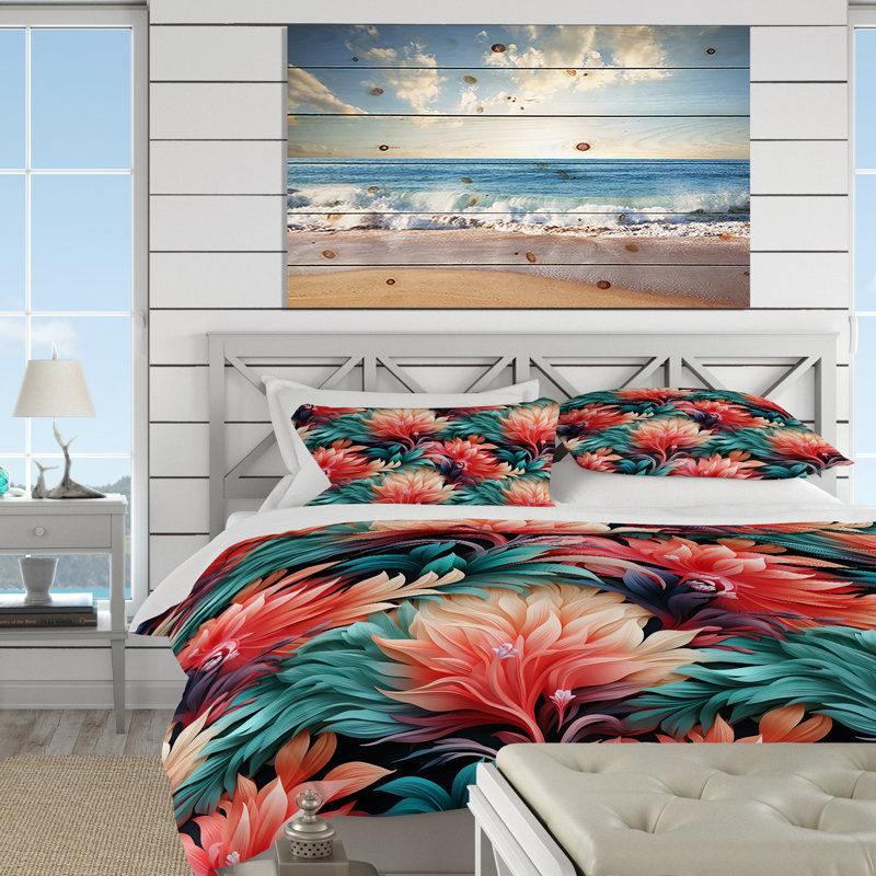 Coral Illusion Tropical Pattern V - Ensemble de housse de couette tropical, Housse de couette pour très grand lit et 2 très