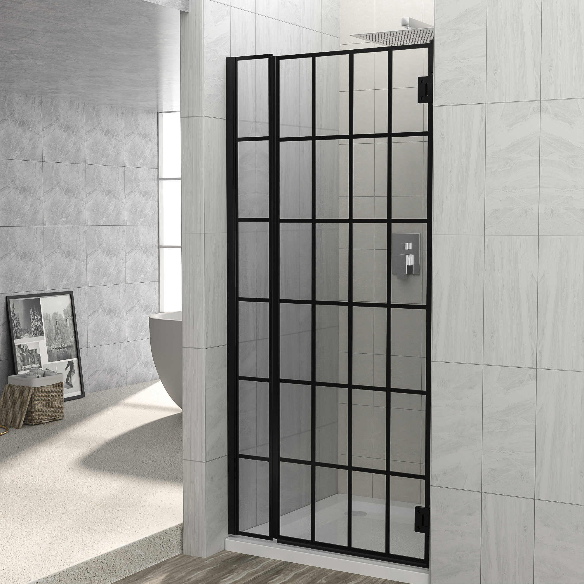 APRESSHUI Shower Door 34" W X 72" H Single Panel Frameless Fixed Shower
