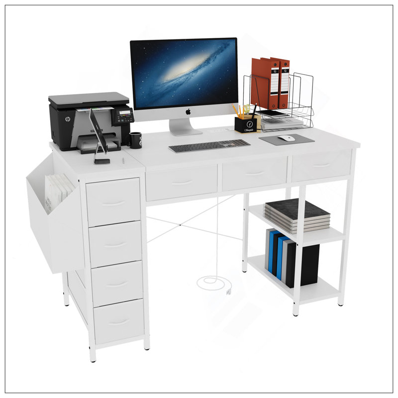 Versatile Computer Desk With Advanced Features For Efficient Work And Storage, Natural/White