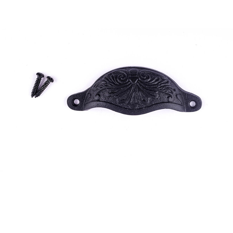 Antique Black Wrought Iron Floral Cup Pulls with Mounting Hardware