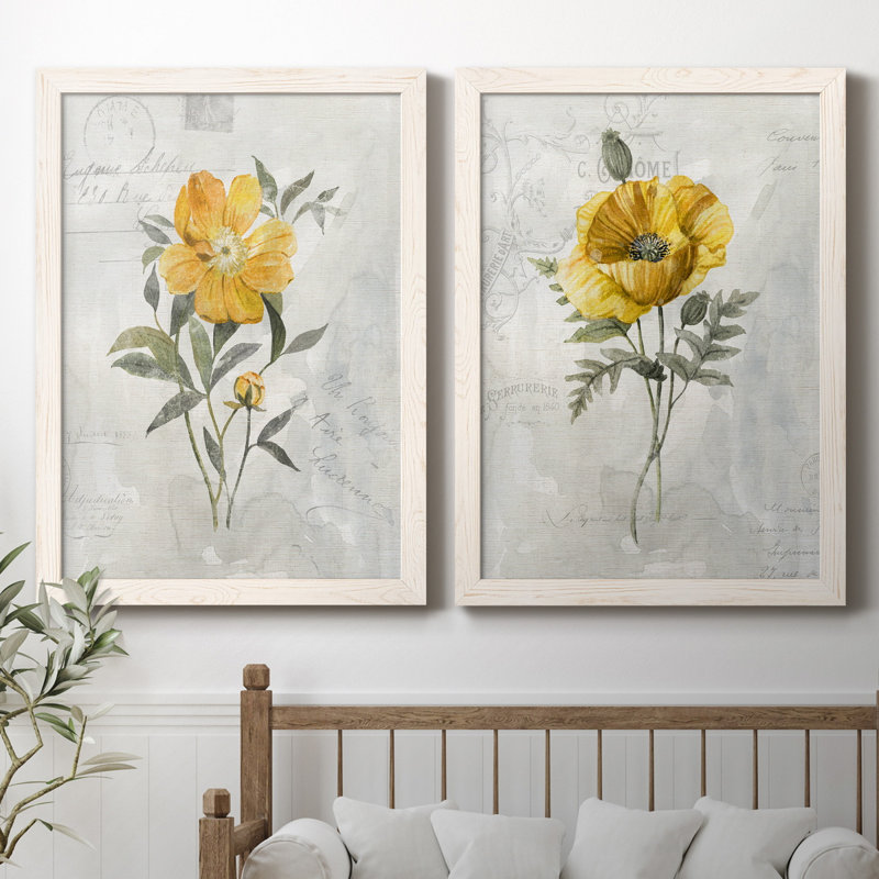 Canary Linen pivoine - ensemble de 2 reproductions d'art, H 44 po x l 31 po x P 1 po, Toile blanche encadrée, Pas de tapis