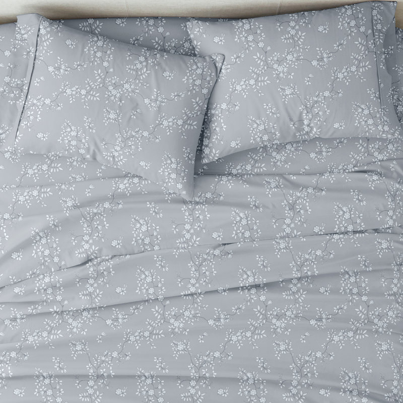 Ensemble de draps à motif floral, Ensemble de draps pour grand lit, Oiseaux bleus
