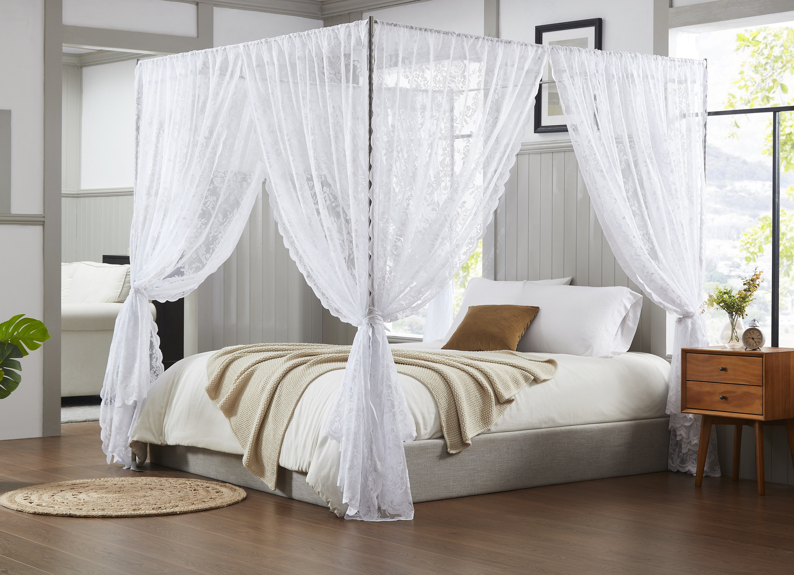 WARM HOME DESIGNS 8 Piece Lace Canopy Bed Curtains Set With Tie-Backs for  Queen or King Bed \u0026 Reviews | Wayfair, image size:2760x2000