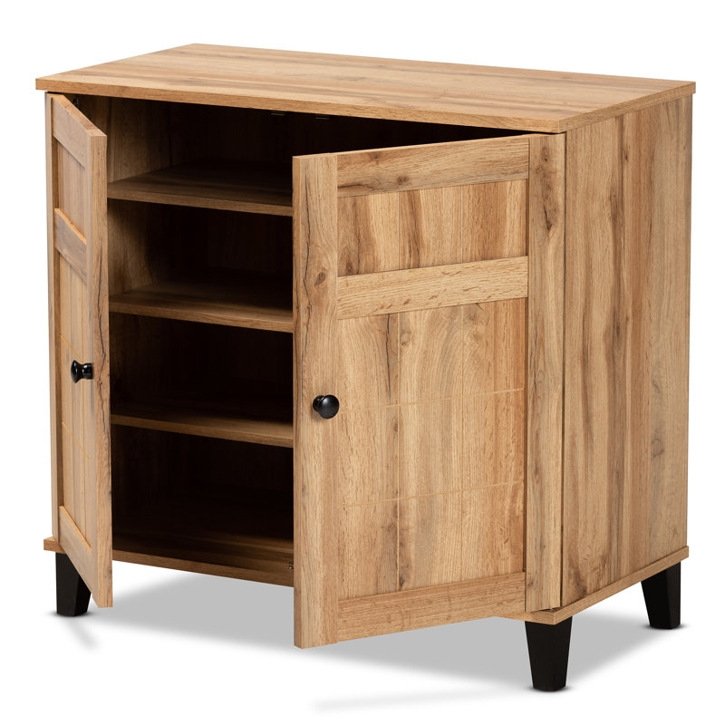 Aadhiran Modern And Contemporary Oak Brown Finished Wood 2-Door Shoe Storage Cabinet