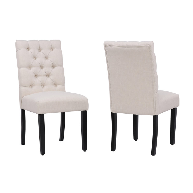 Chaise d'appoint rembourrée en lin capitonné Wren, Beige, 2