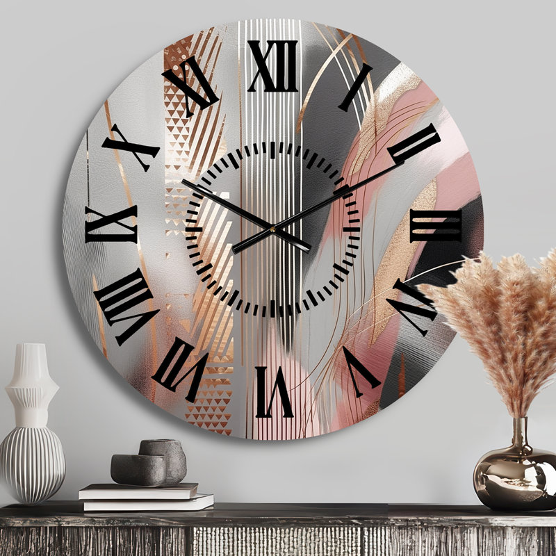 Horloge murale rose à motif de cercles complexes, Médium