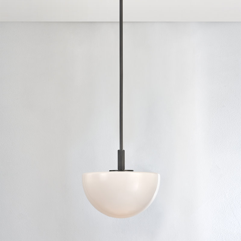 Elegant Polished Nickel Bowl Pendant with White Glass Shade