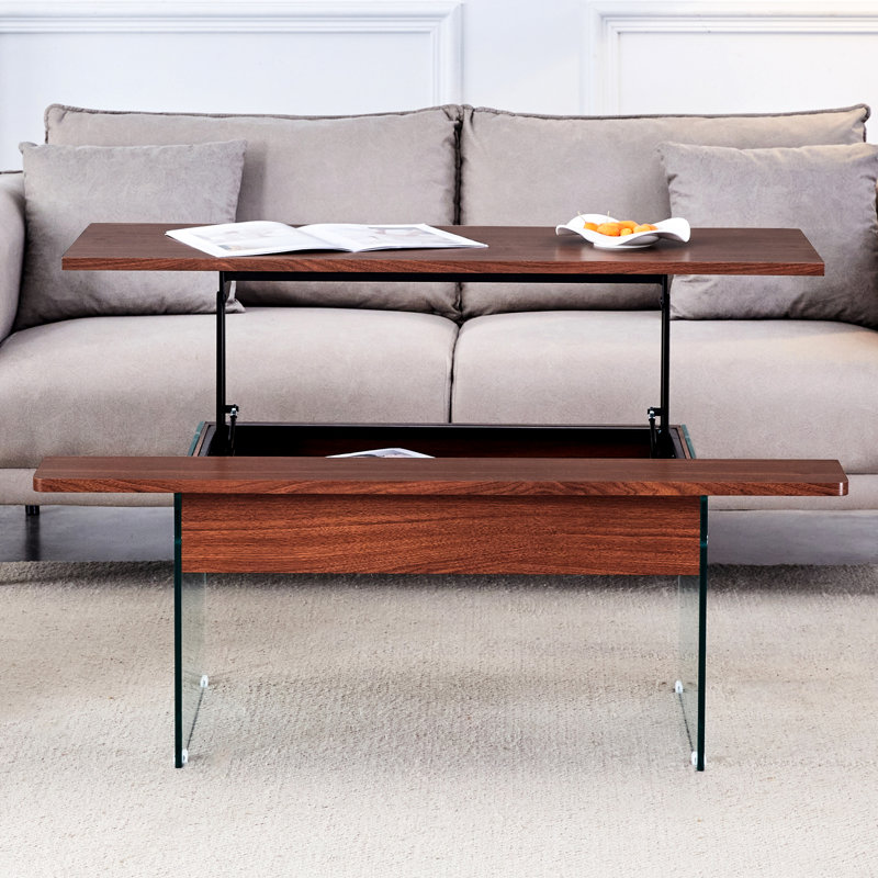 Table basse moderne à grain de bois foncé avec autocollant et pieds relevables, Bois