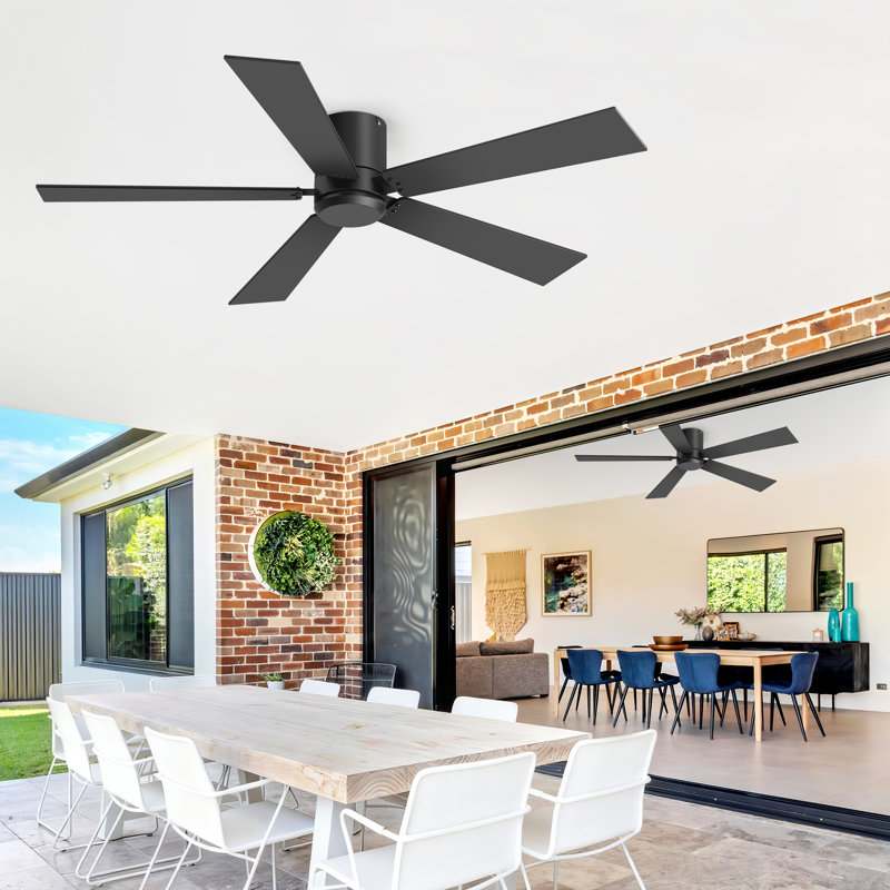 Ventilateur de plafond noir de 42 pouces, télécommande encastrée, moteur à courant continu réversible à 6 vitesses, ventilateurs de plafond modernes à 5 pales pour l'intérieur ou l'extérieur couvert