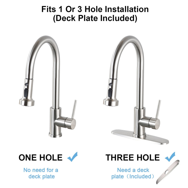 Pull Down Kitchen Faucet In Stainless Steel With Brushed Nickel Finish - Scratch Resistance, Rust , Spotless, 360 Rotatable Spout, 1.8Gpm Flow Rate & , Spot- Surface, Swivel