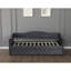 Lit de jour simple gris avec couchette et fonction de charge, structure en bois, tissu de velours, accoudoirs ondulés de style Mid-Century, chambre à coucher revêtue de velours, pour plus d'espace de couchage, design,