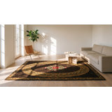 Antique American Hooked Floral Medallion Wool Brown Earth Tone 1930s Rug