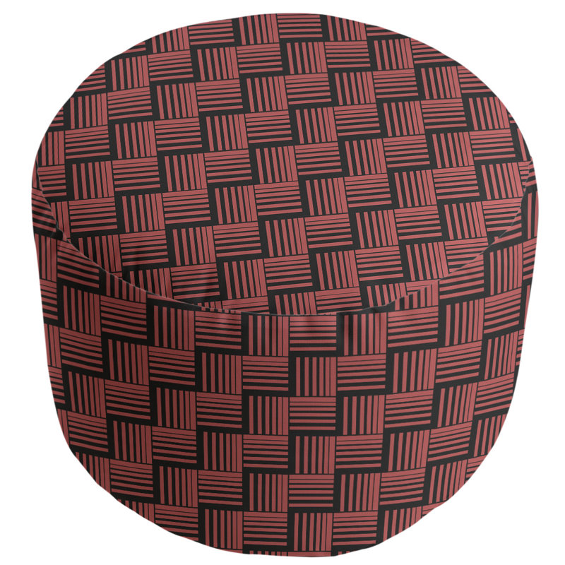 Upholstered Pouf, Red/Black