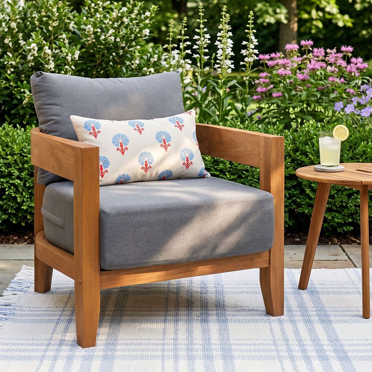Keaton Teak Outdoor Lounge Chair With Cushions, Beige