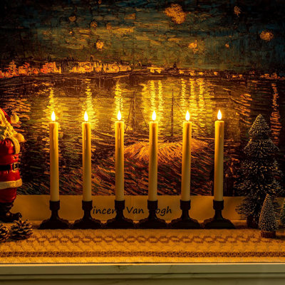 6 Pcs Window Candles With Remote Timer Dimmer, Christmas Candles For Window Battery Operated, Ivory Flameless Taper Candles With Holders And Suctions, Led Candlesticks For Xmas Holiday Decor